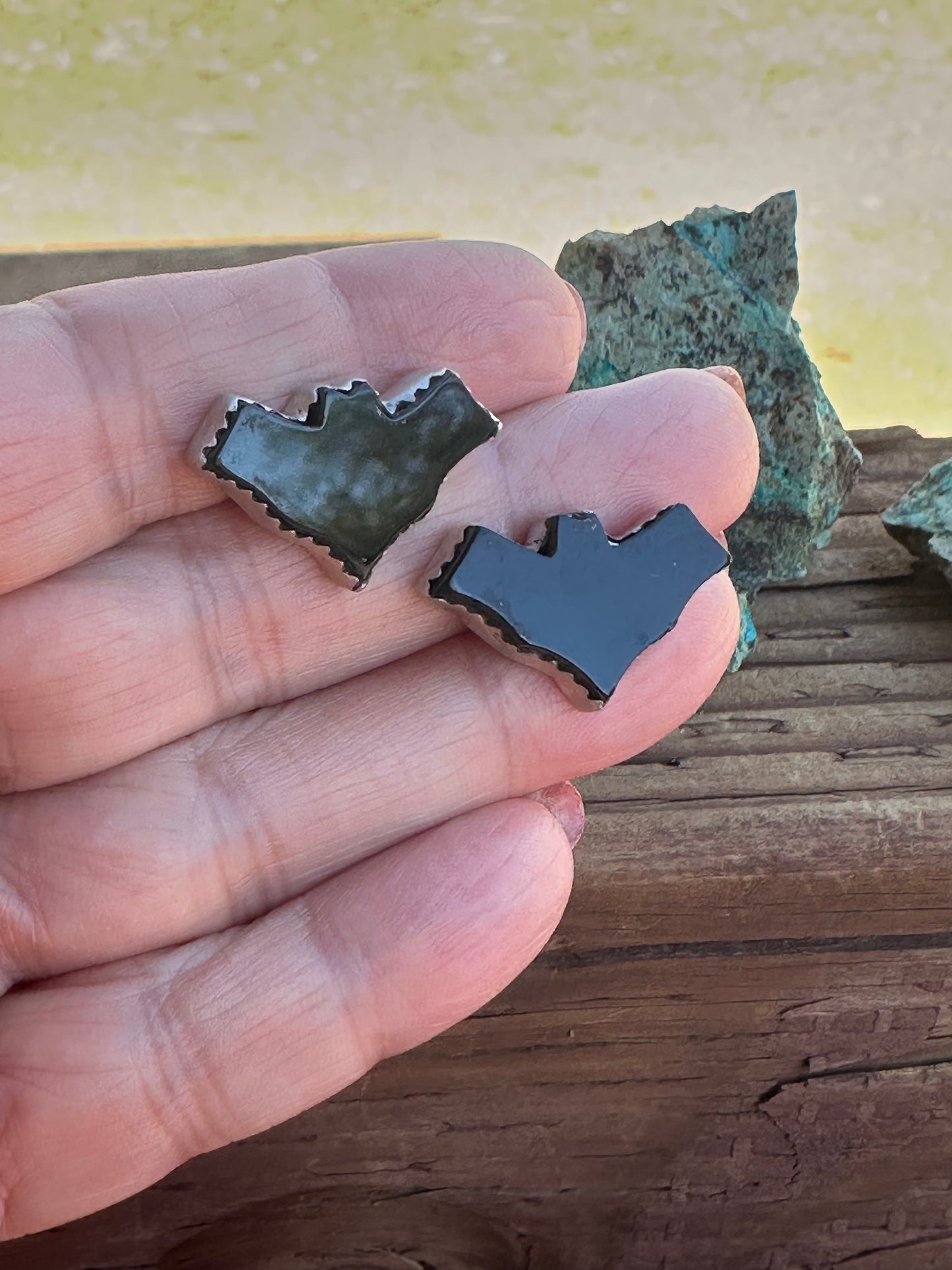 Sterling Silver and Onyx Bat Handmade Post Earrings Halloween Collection