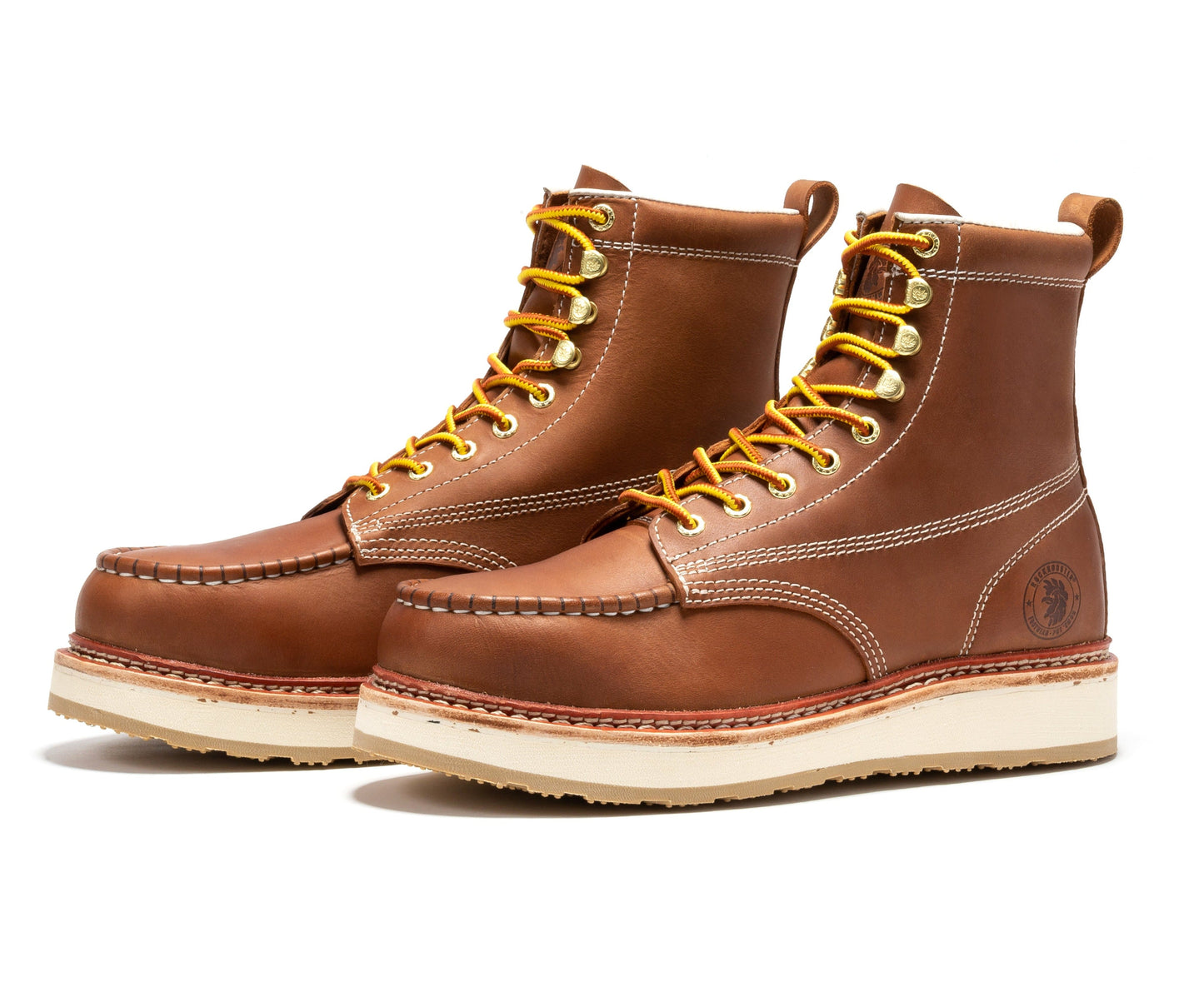 Men's 6 inch Brown Steel Toe Wedge Work Boots ROCKROOSTER Norwood