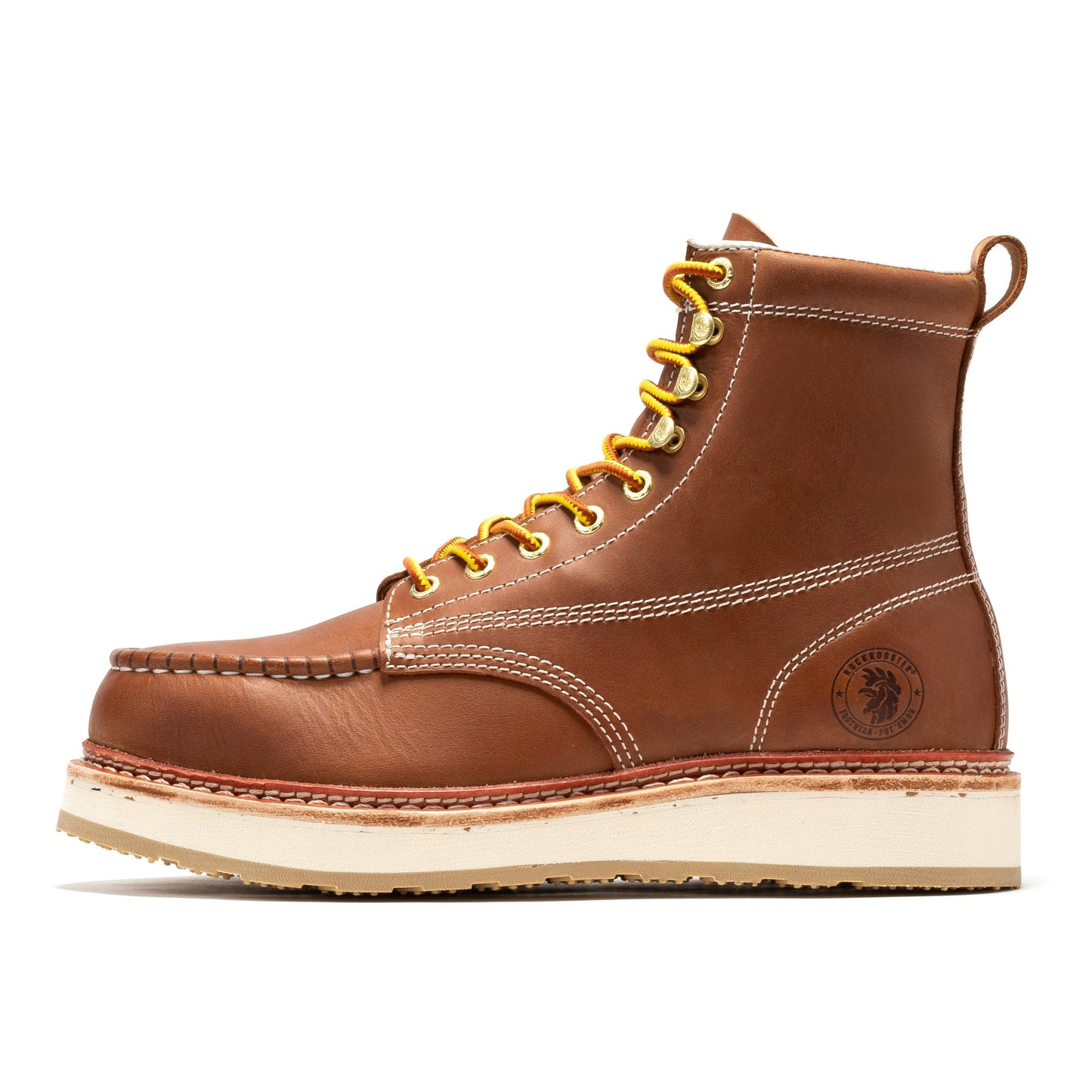 Men's 6 inch Brown Steel Toe Wedge Work Boots ROCKROOSTER Norwood
