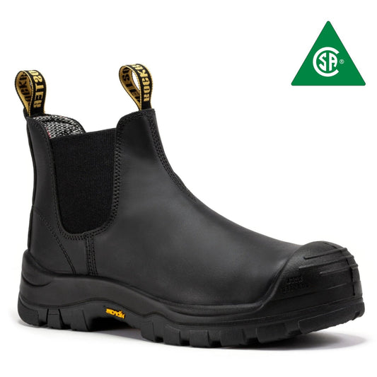 Men's Black 6 inch Composite Toe Pull-on Leather Work Boots ROCKROOSTER