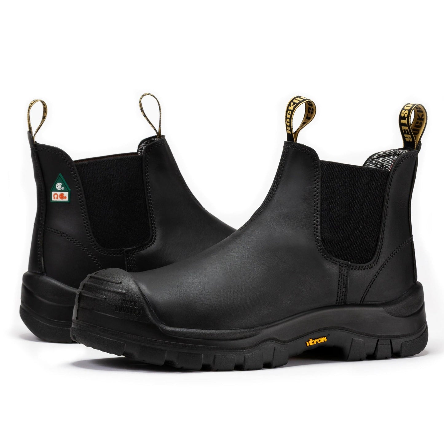 Men's Black 6 inch Composite Toe Pull-on Leather Work Boots ROCKROOSTER