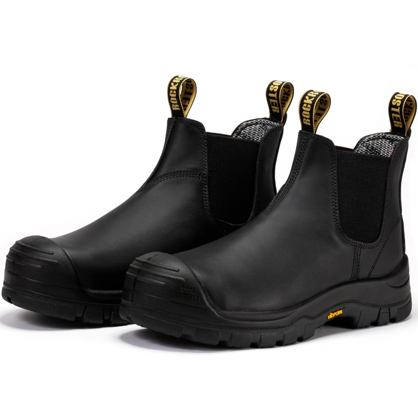 Men's Black 6 inch Composite Toe Pull-on Leather Work Boots ROCKROOSTER