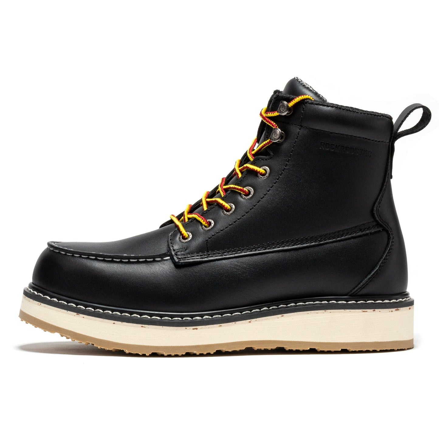Men's 6 inch Black Steel Toe Wedge Work Boots ROCKROOSTER