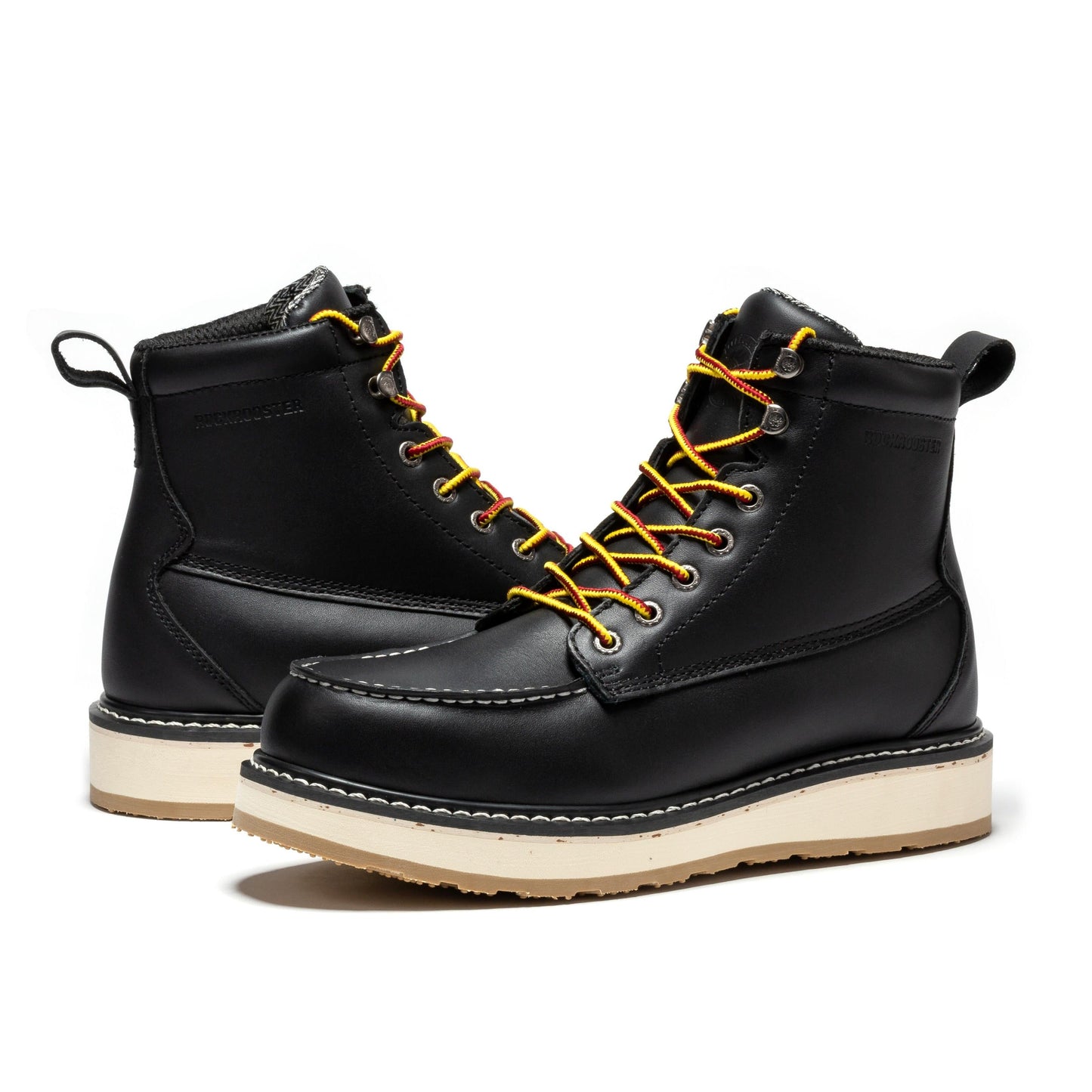 Men's 6 inch Black Steel Toe Wedge Work Boots ROCKROOSTER