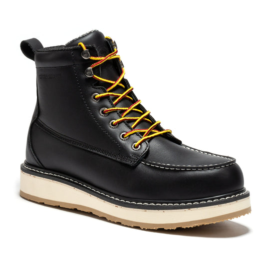 Men's 6 inch Black Steel Toe Wedge Work Boots ROCKROOSTER