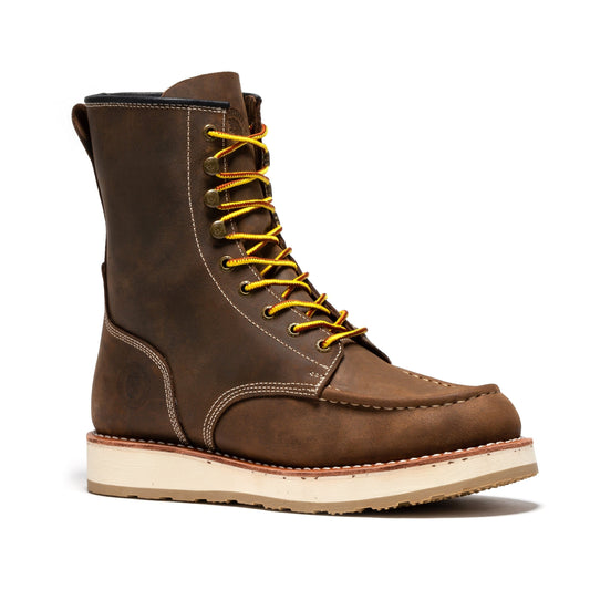 Rockrooster 8 Inch Dark Brown Soft Toe Wedge Work Boots SAP308