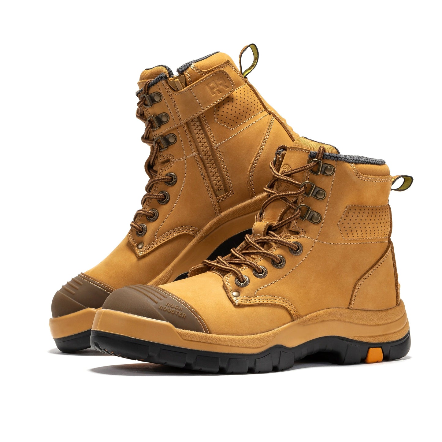 Madison Tan 6 Inch Zip-sided Steel Toe Leather Work Boots ROCKROOSTER