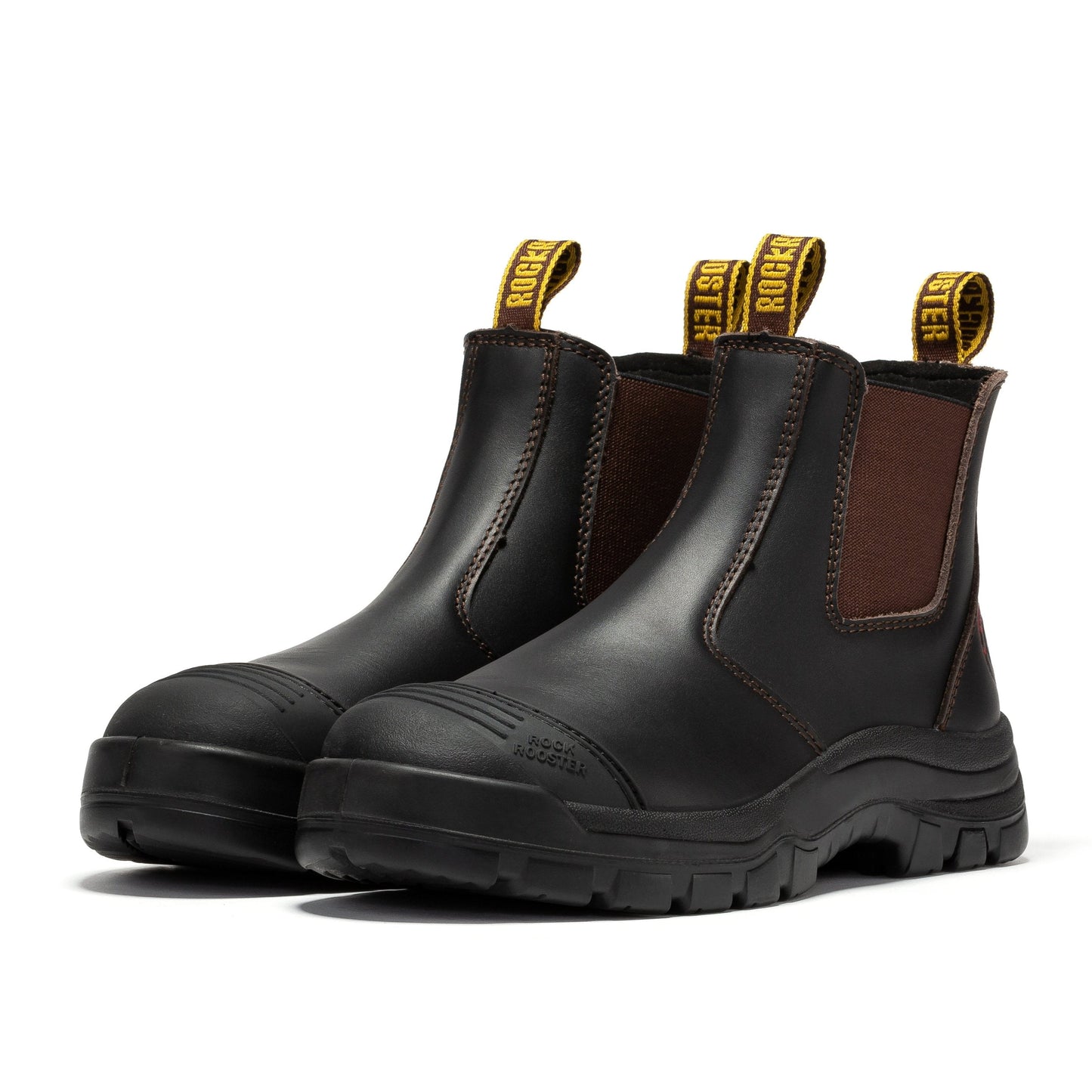 Dark Brown Wide 6 inch Pull on Leather Work Boots ROCKROOSTER