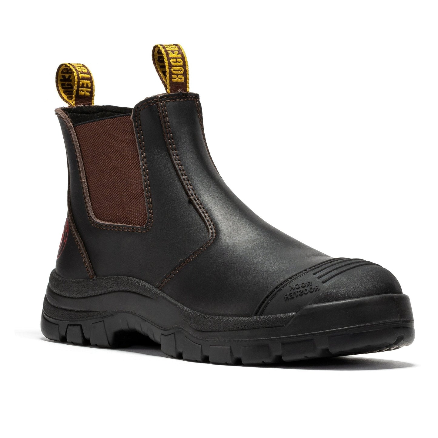 Dark Brown Wide 6 inch Pull on Leather Work Boots ROCKROOSTER