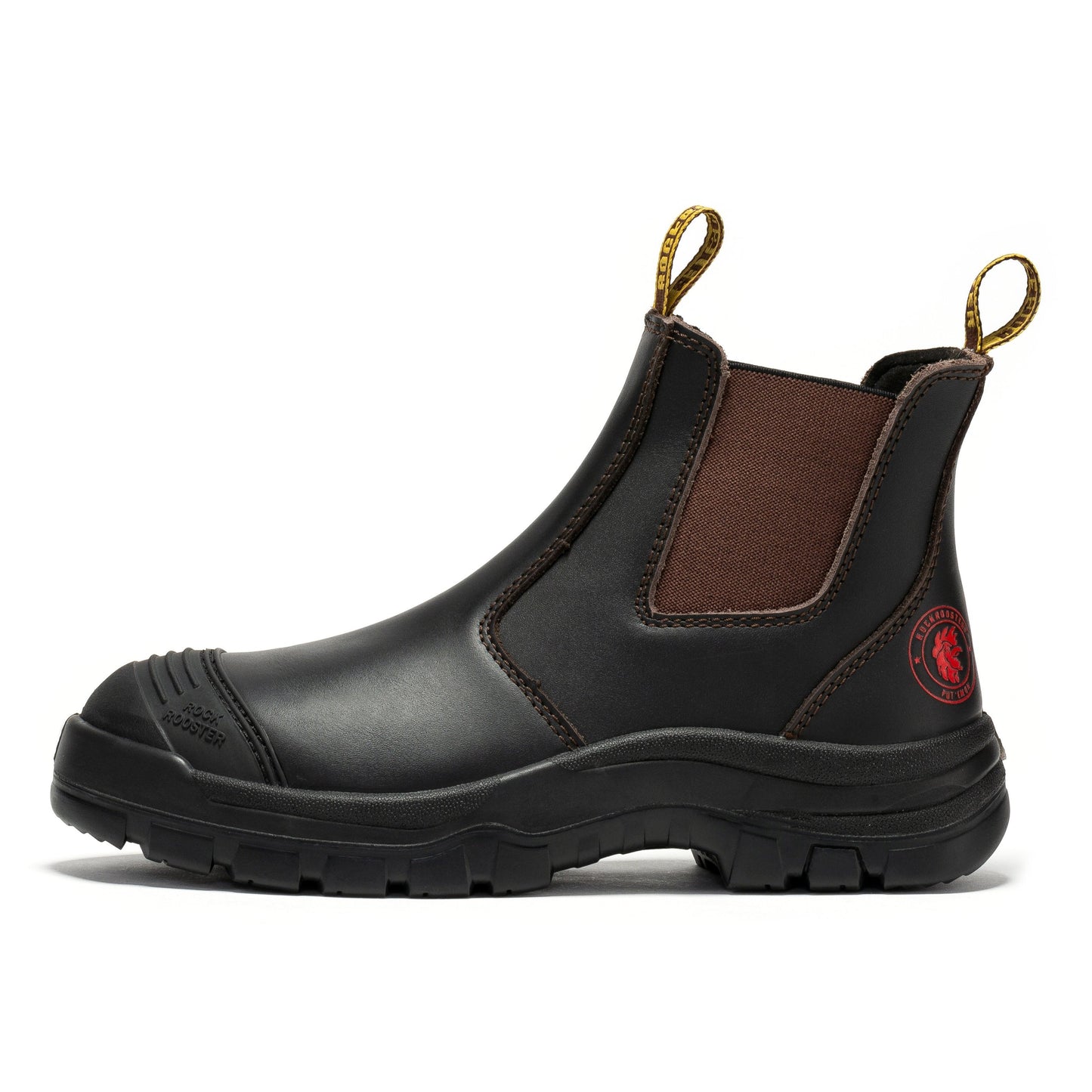 Dark Brown Wide 6 inch Pull on Leather Work Boots ROCKROOSTER