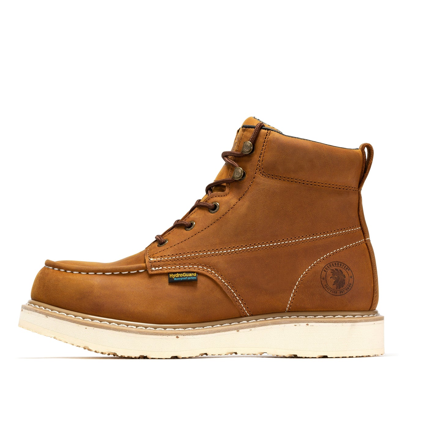 Brown Steel Toe Waterproof Wedge Work Boots ROCKROOSTER Edgewood Men's 6 inch SAP858