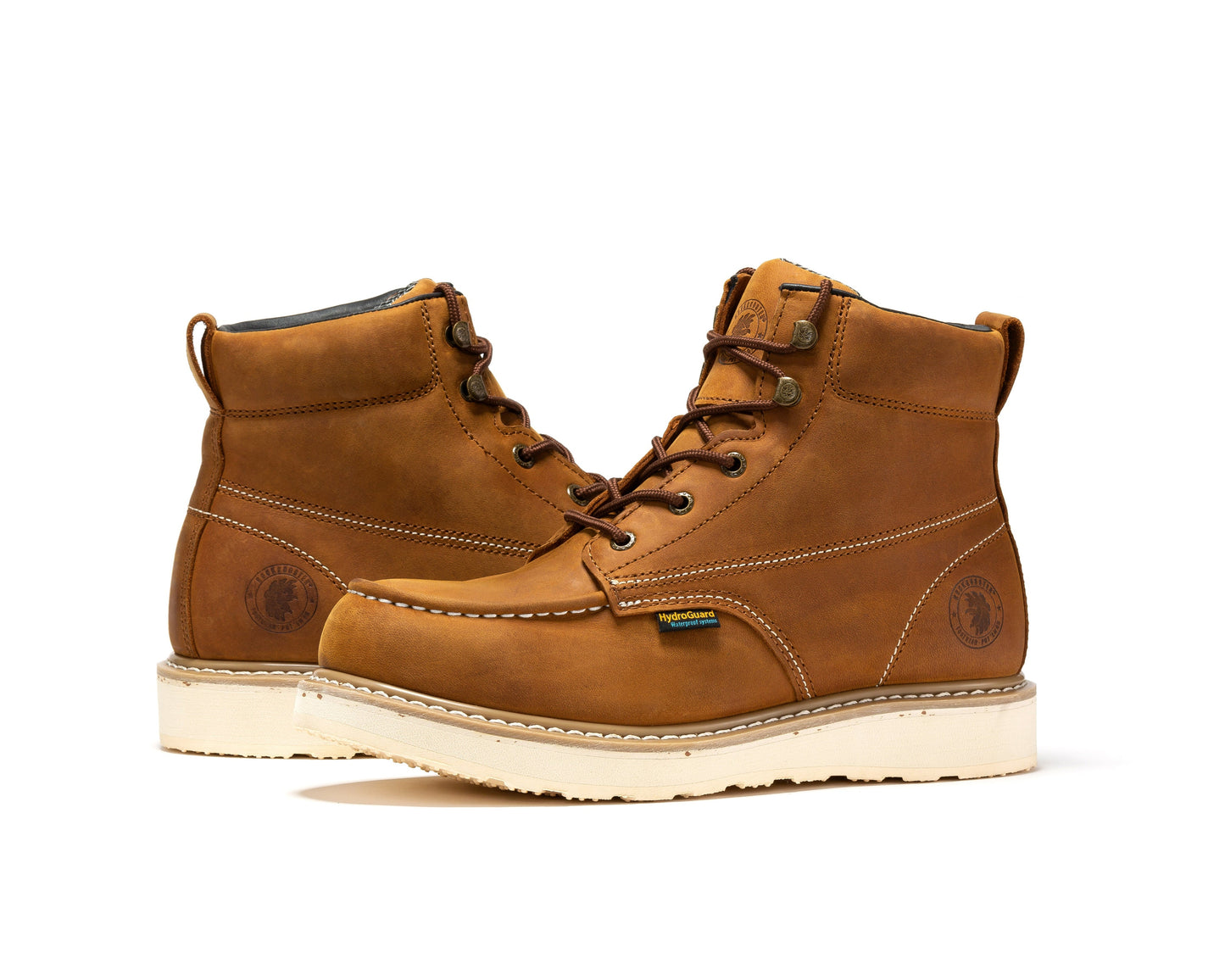 Brown Steel Toe Waterproof Wedge Work Boots ROCKROOSTER Edgewood Men's 6 inch SAP858