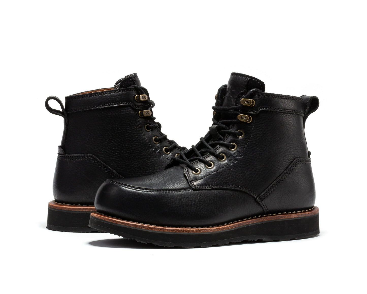 Black Steel Toe Wedge Work Boots 6 Inch ROCKROOSTER Edgewood Men's SAP610BK
