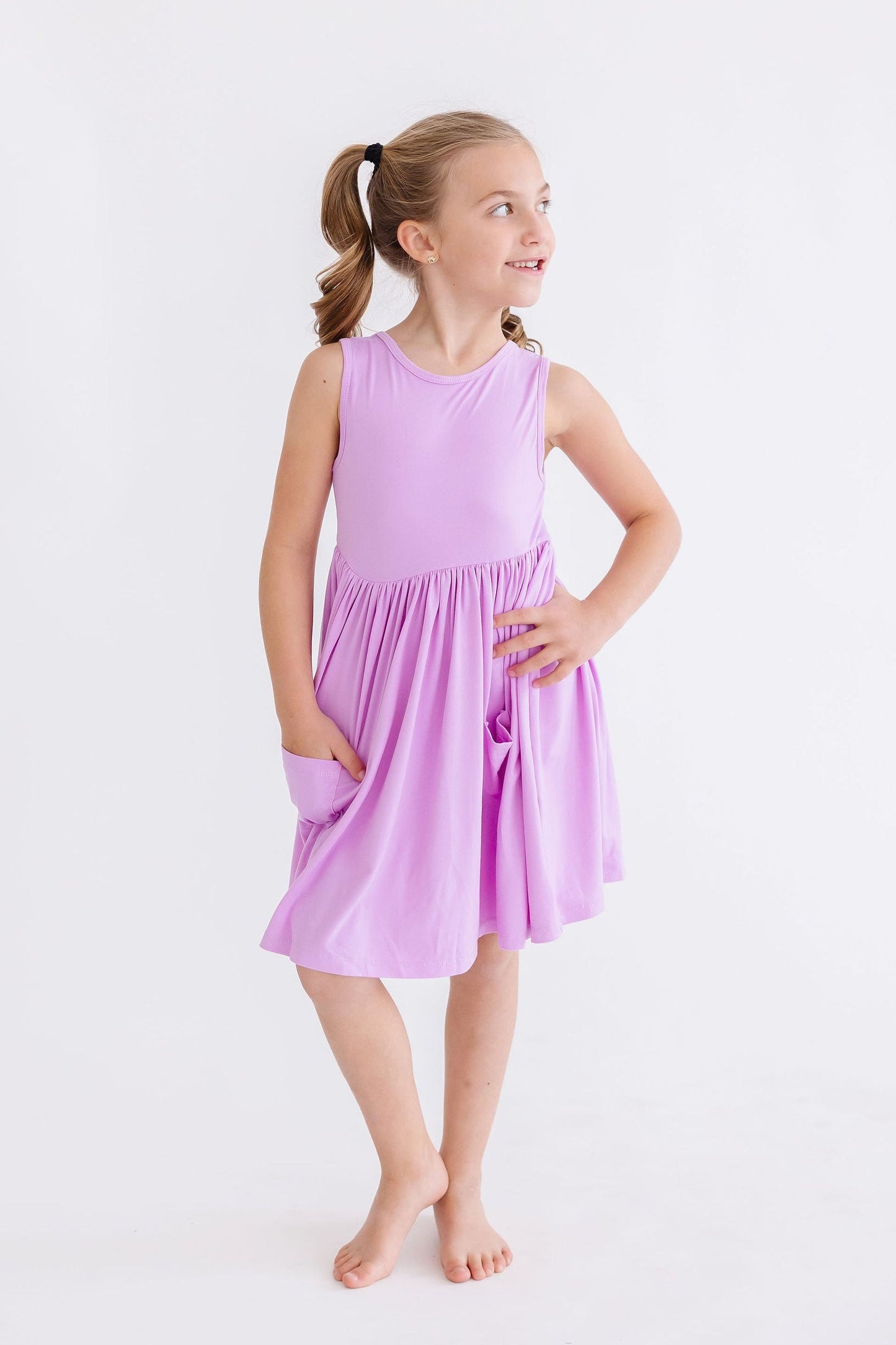 Bright Lilac Tank Pocket Twirl Dress by Mila & Rose