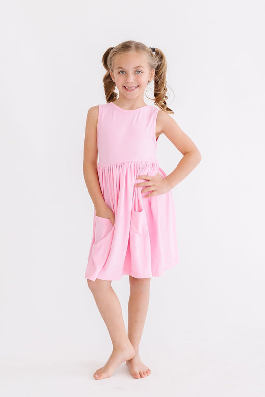 Bubblegum Pink Twirly Tank Pocket Dress