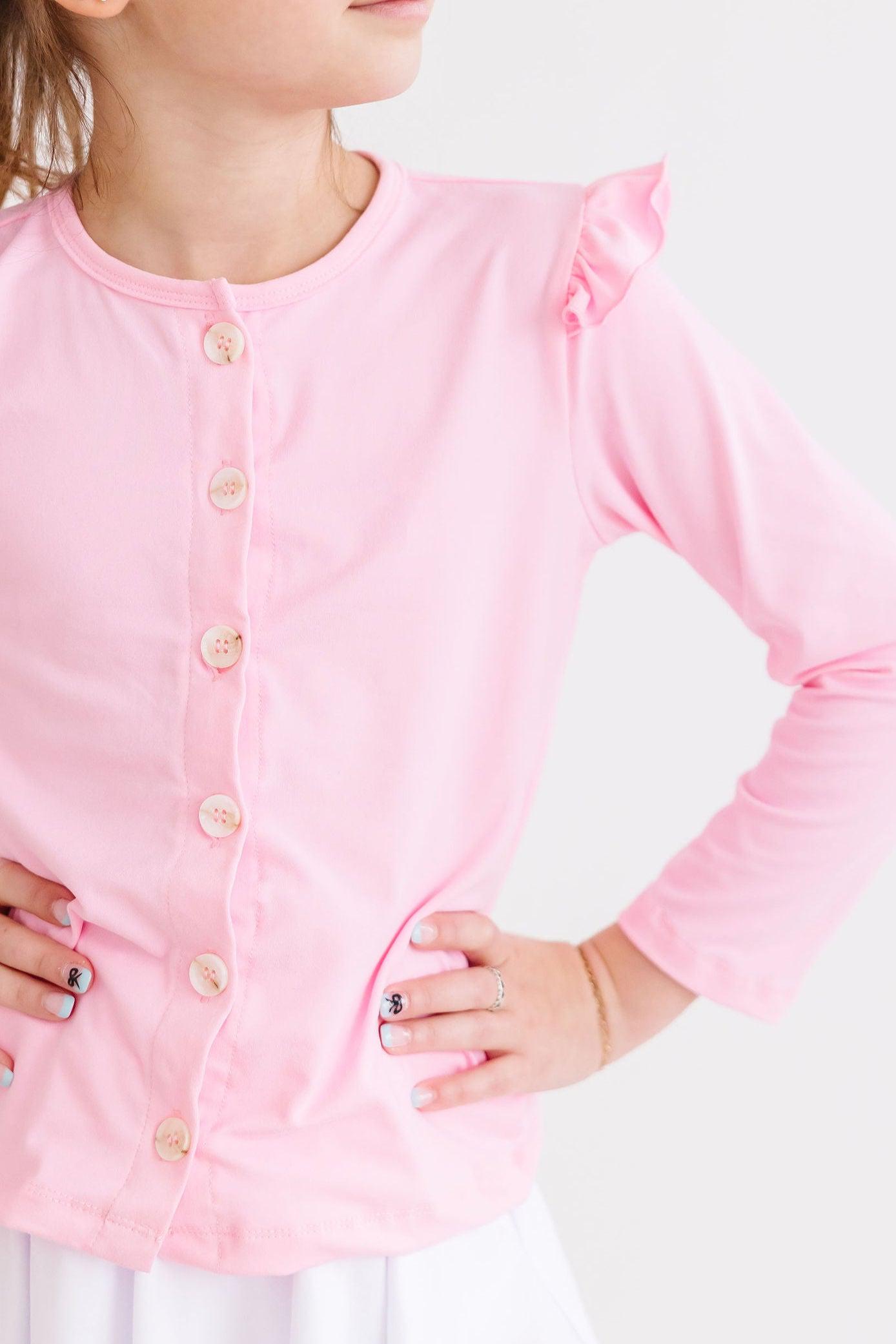 Bubblegum Pink Lightweight Ruffle Cardigan Mila & Rose