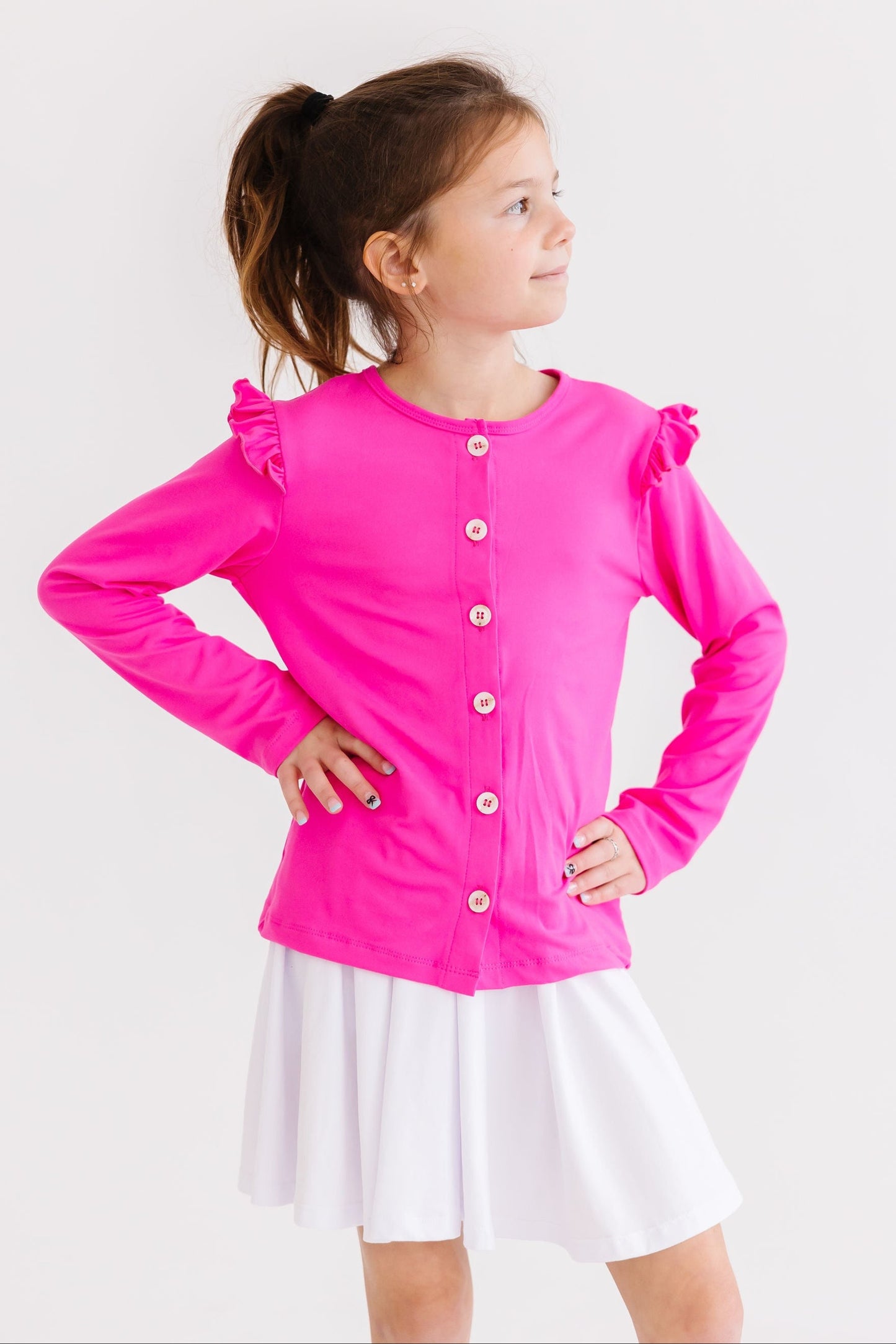 Hot Pink Lightweight Ruffle Cardigan Mila & Rose