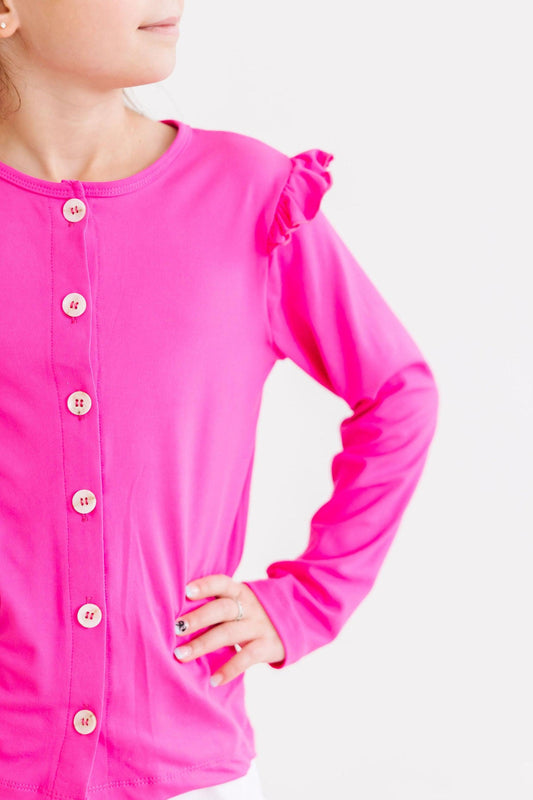 Hot Pink Lightweight Ruffle Cardigan Mila & Rose
