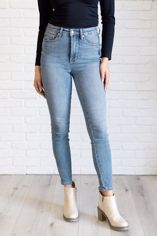 High Rise Contrast Wash Control Top Skinny Jeans Justine