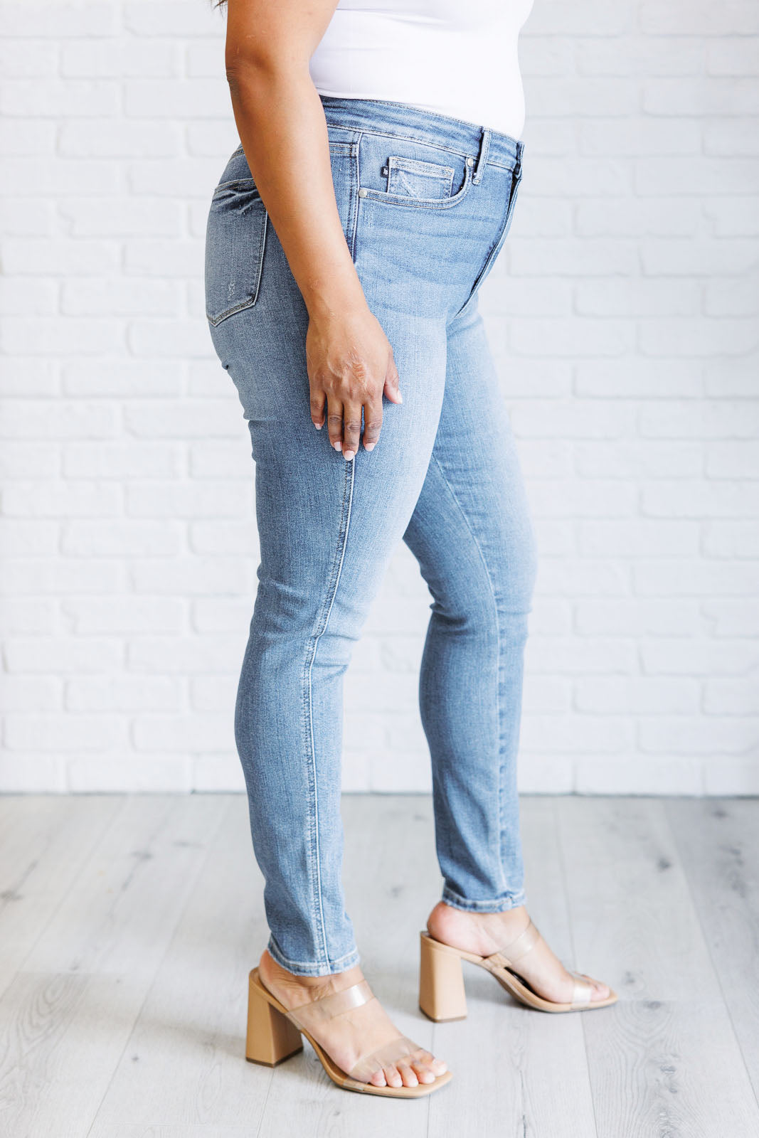High Rise Contrast Wash Control Top Skinny Jeans Justine