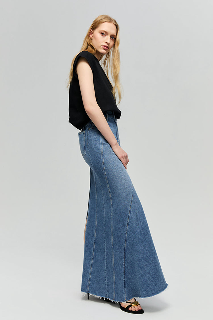 Ocean Wave Lightweight Denim Skirt Hey Joanie