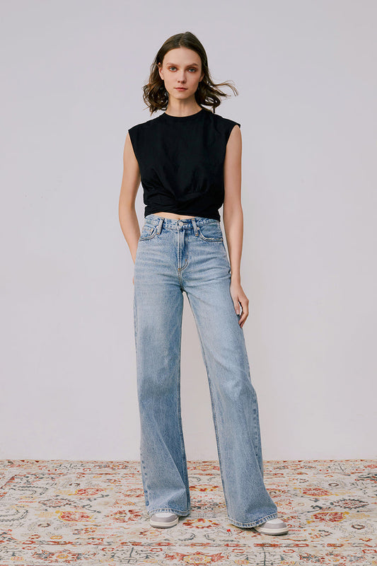 High Rise Baggy Jeans Mid-weight Denim Full Length Angeles