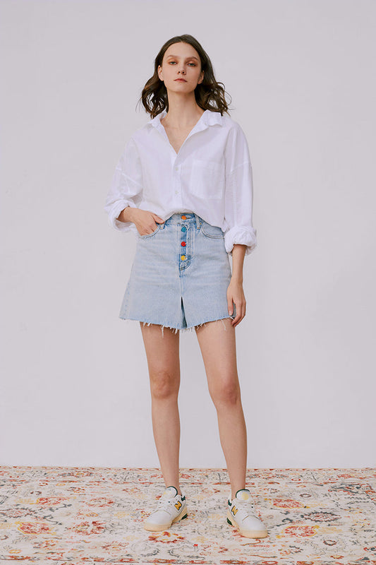 Rainbow Pleat High-Rise Skort Mid-Weight Denim Hey Joanie