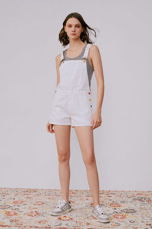 Rainbow Overall Shorts Mid-weight Denim High-rise Overall Shorts Hey Joanie