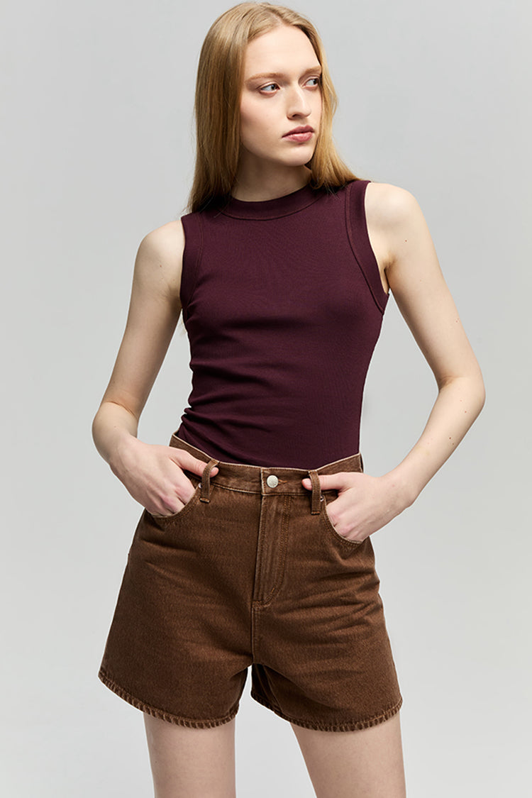 Denim Mid-weight High-rise Shorts Easy Buckle HJ820