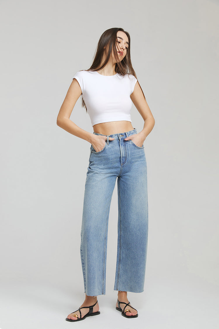 Moon Curve Raw Hem Wide-Leg Crop Jeans Hey Joanie