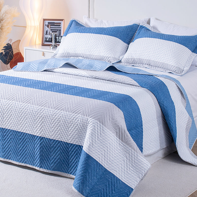 Lightweight Reversible Stripe Quilt Set Bedding Kasentex