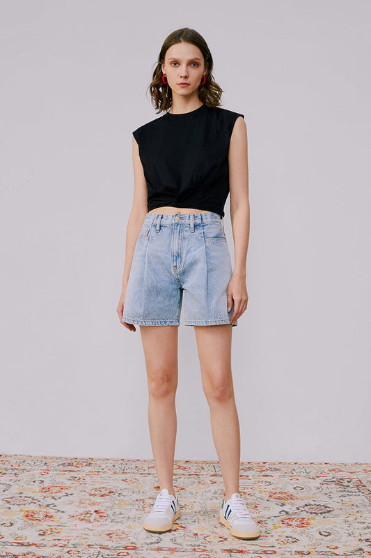 Pleated Fun Short High-Rise Mid-Weight Denim Shorts Hey Joanie