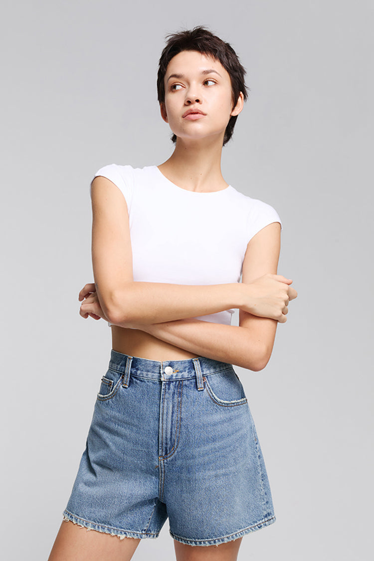 Denim Mid-weight High-rise Shorts Easy Buckle HJ820