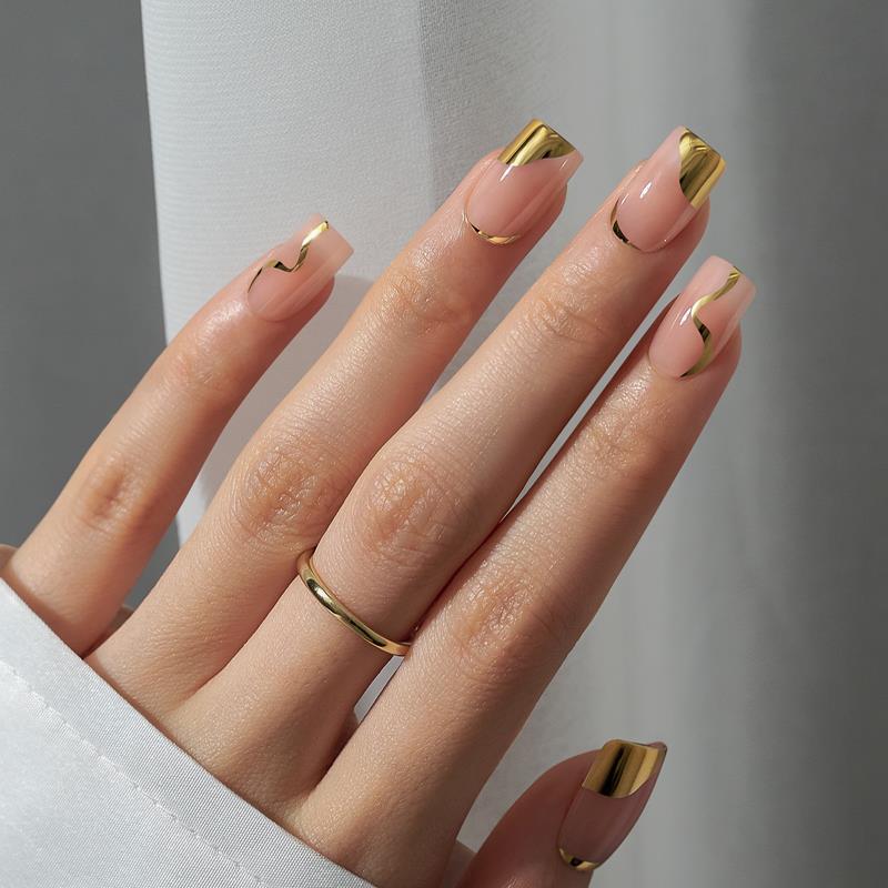 Golden Hour Square Long Lasting Press On Nails