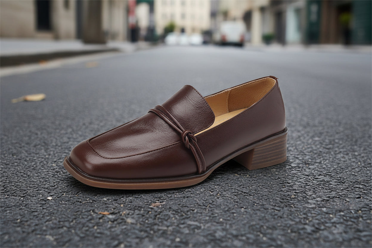 Retro Minimalist Mid-Heel Leather Women’s Shoes