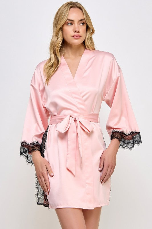 Isadora Satin Robe with Lace Trim 2494
