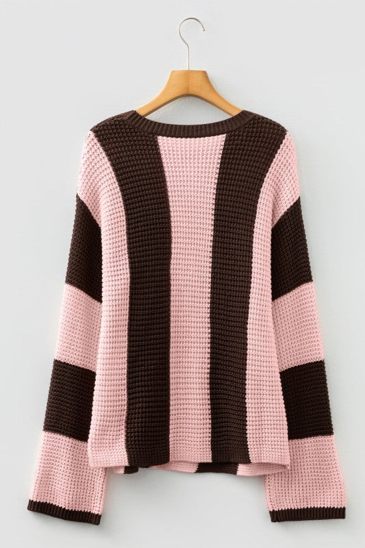 Stripe Colorblock Thermal Textured Knit Sweater