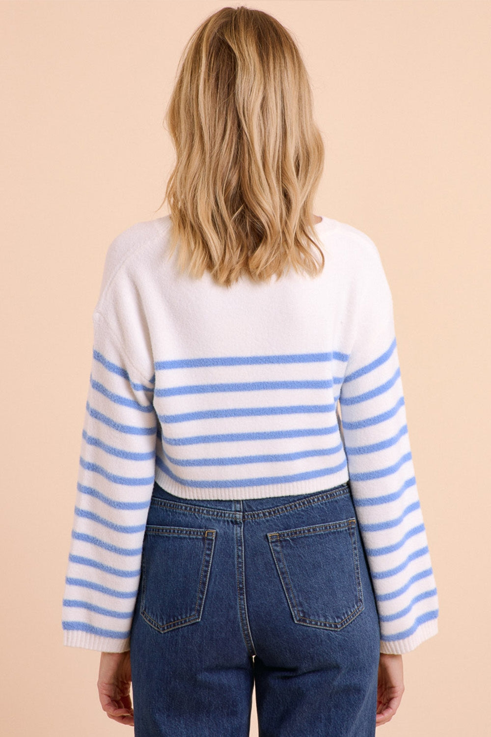 Striped Cropped Boat Neck Sweater Fluffy Knit