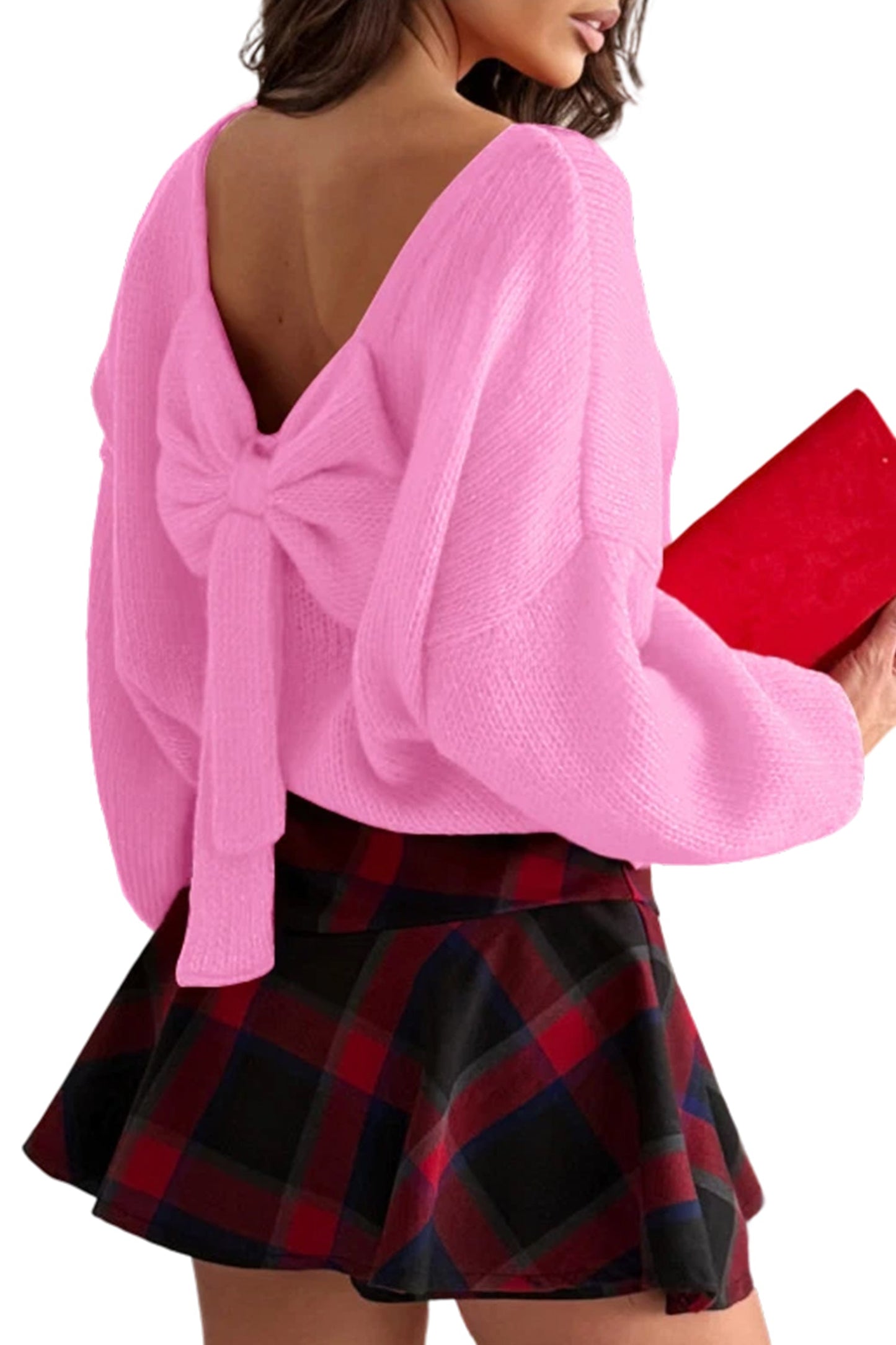 Black Bow Backless Bubble Sleeve Sweater