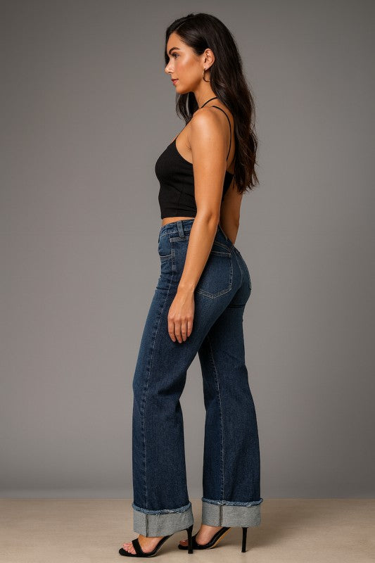Low Rise Wide Leg Cuffed Jean Gary Monterey Wash