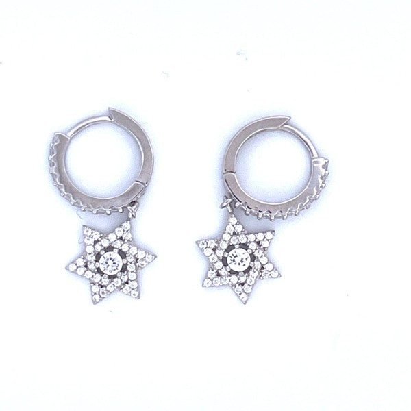 925 Sterling Silver Crystal Star of David Pendant Earrings