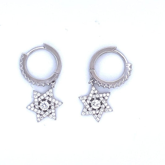 925 Sterling Silver Crystal Star of David Pendant Earrings