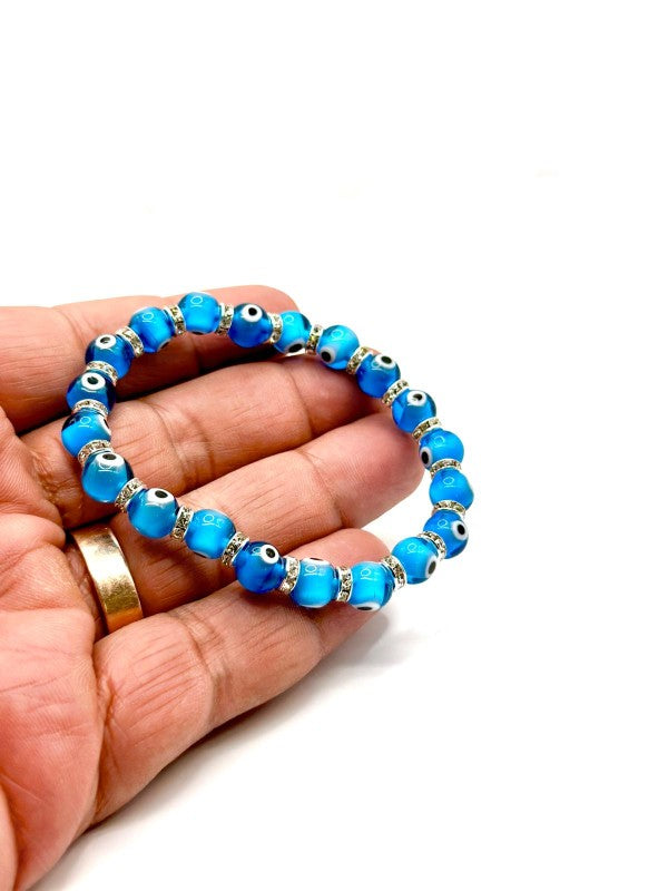 Evil Eye Blue Crystal Beaded Bracelet