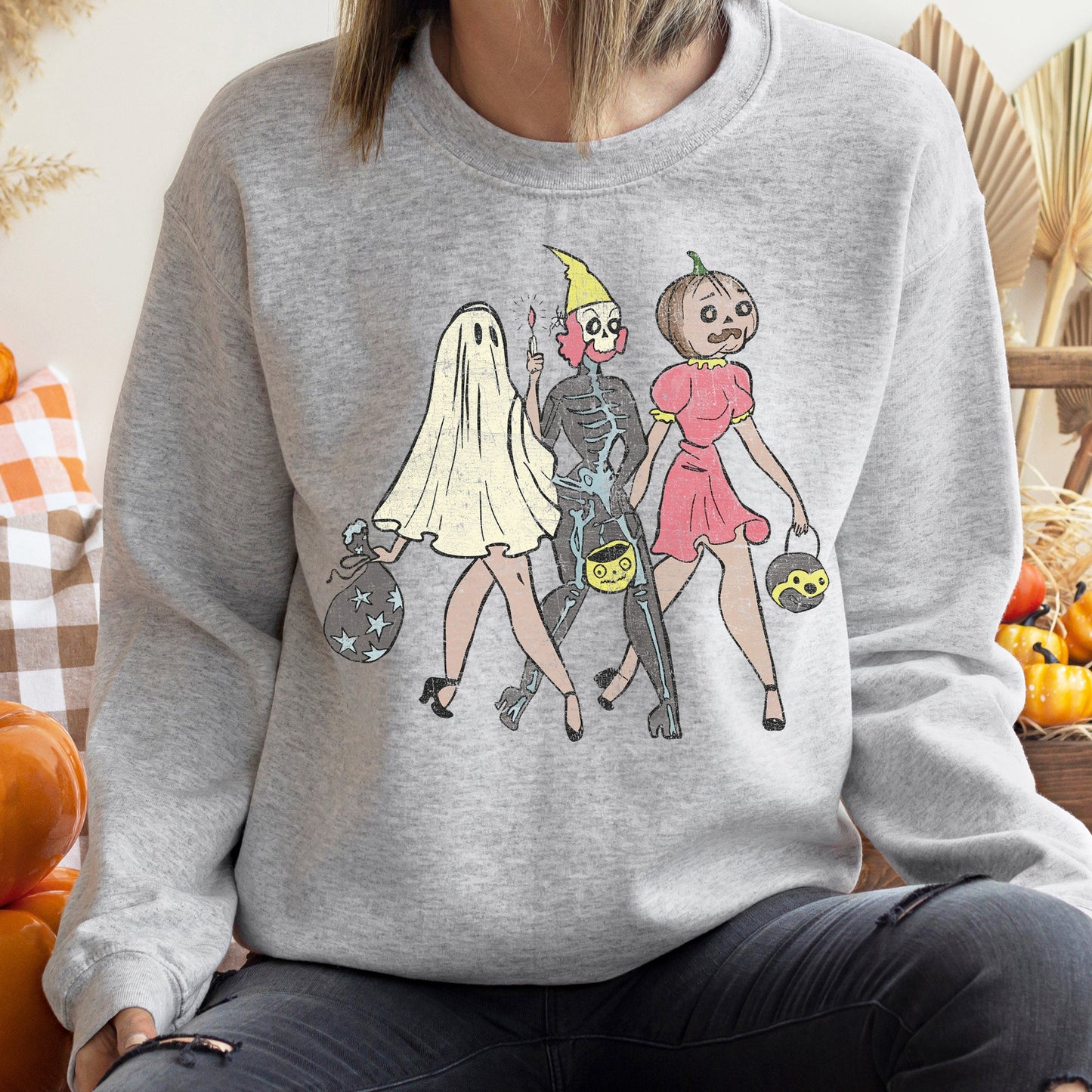 Three Girls Vintage Halloween Sweatshirt