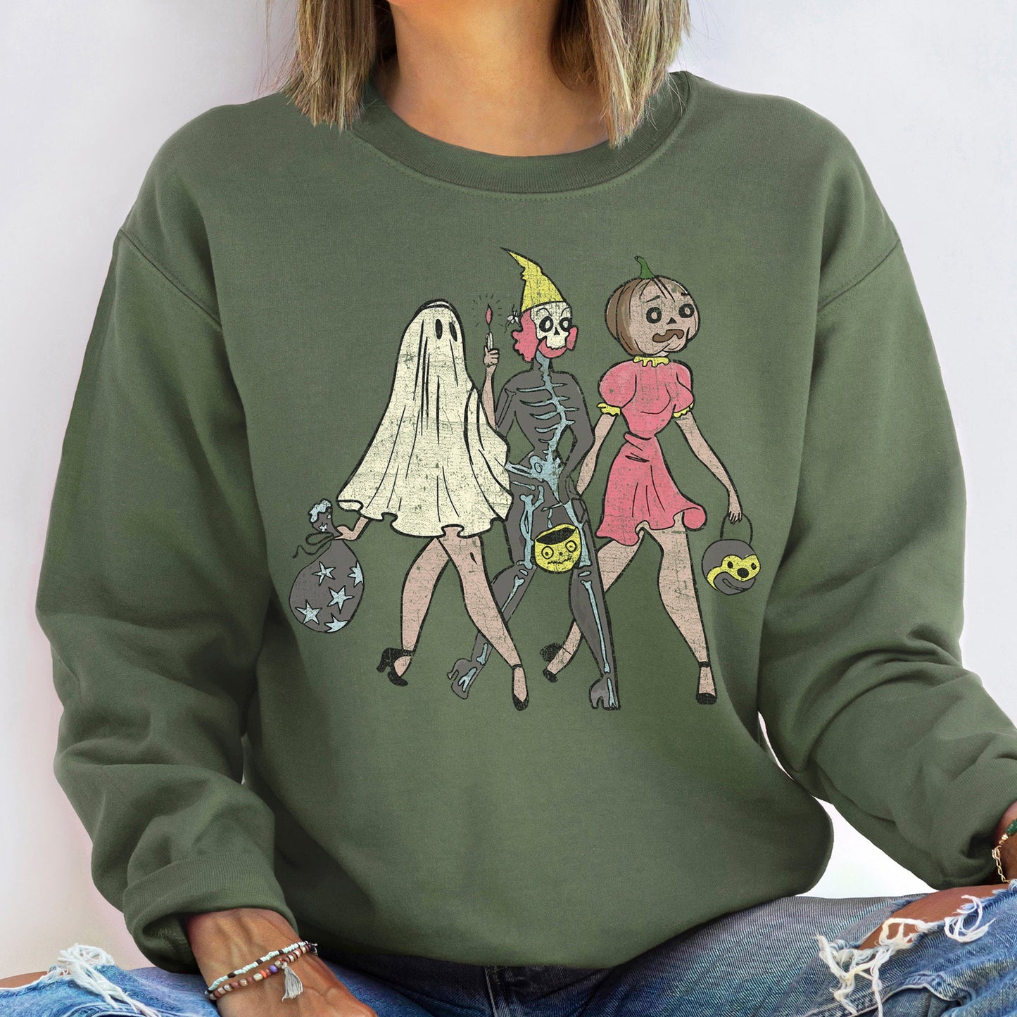 Three Girls Vintage Halloween Sweatshirt