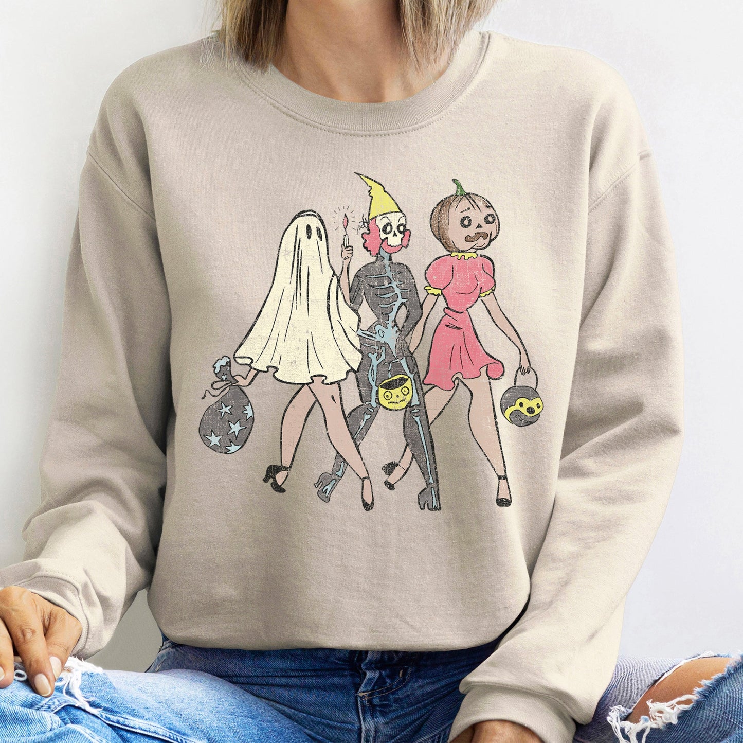 Three Girls Vintage Halloween Sweatshirt