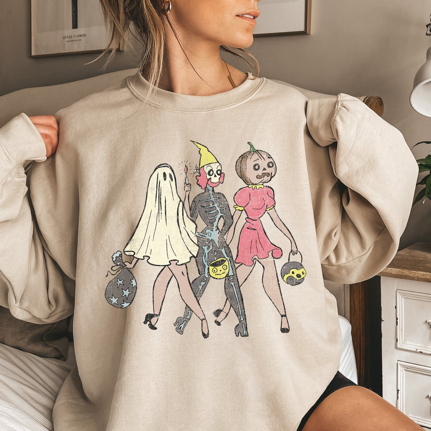 Three Girls Vintage Halloween Sweatshirt