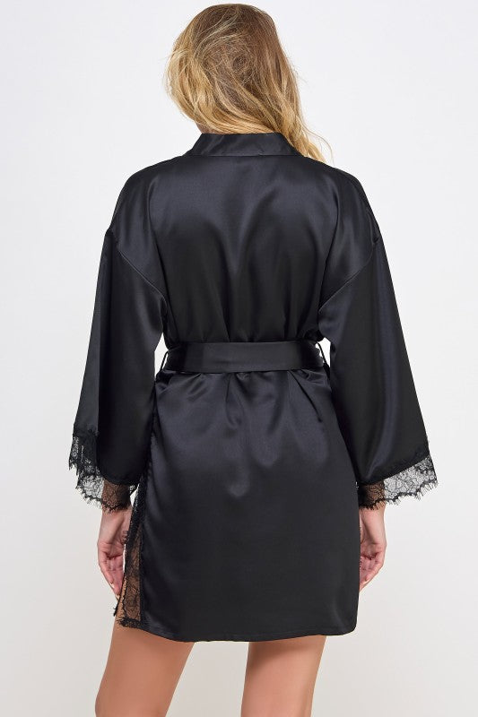 Gillian Satin Robe with Lace Trim 2495