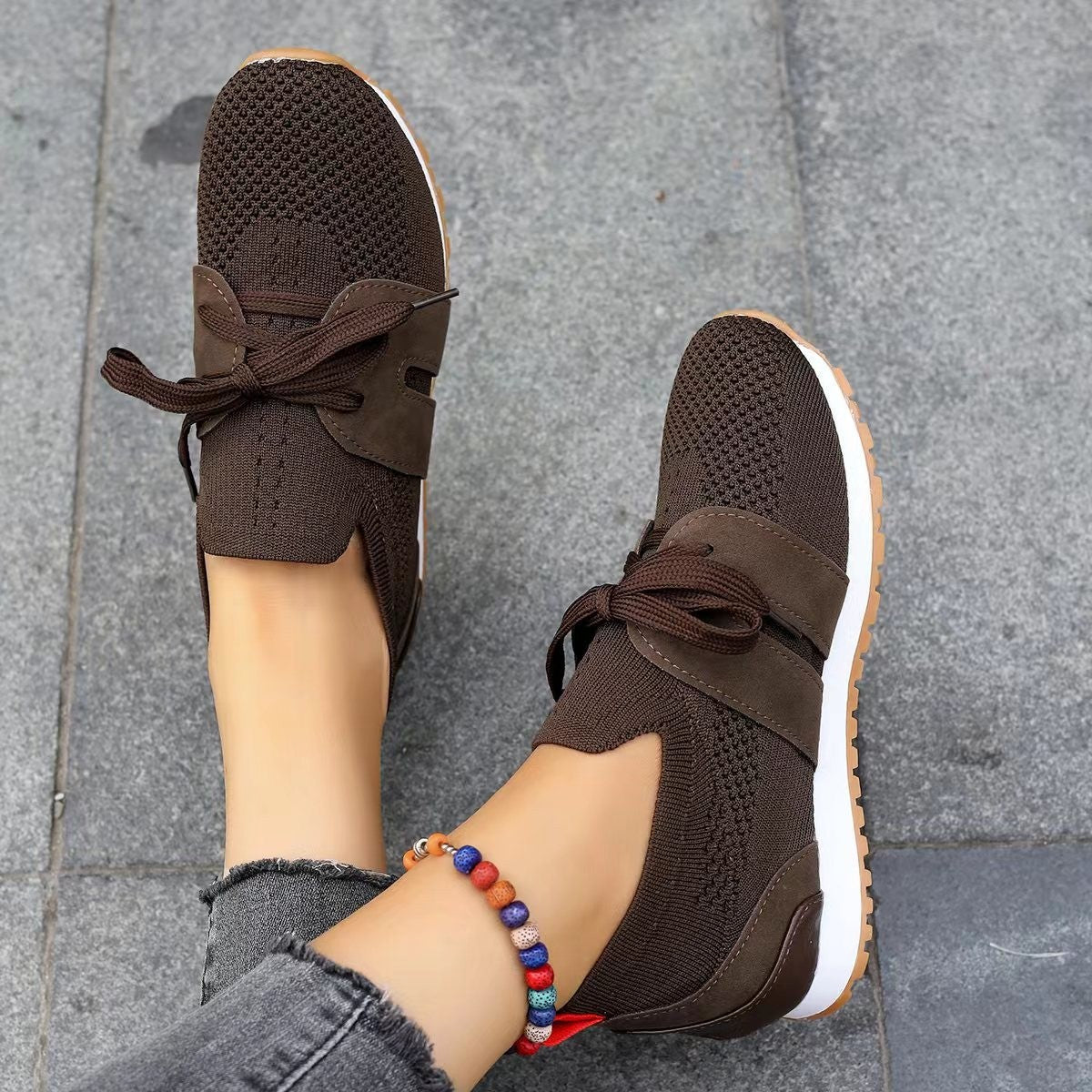 Women's Lace-Up Mesh Walking Flats Comfortable Walking Shoes
