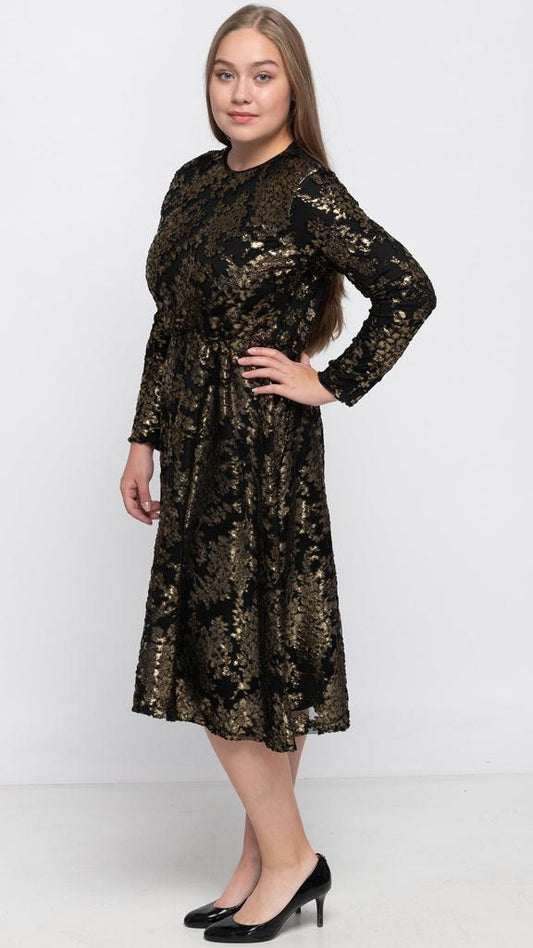 Cinched Waist Metallic Burnout Dress